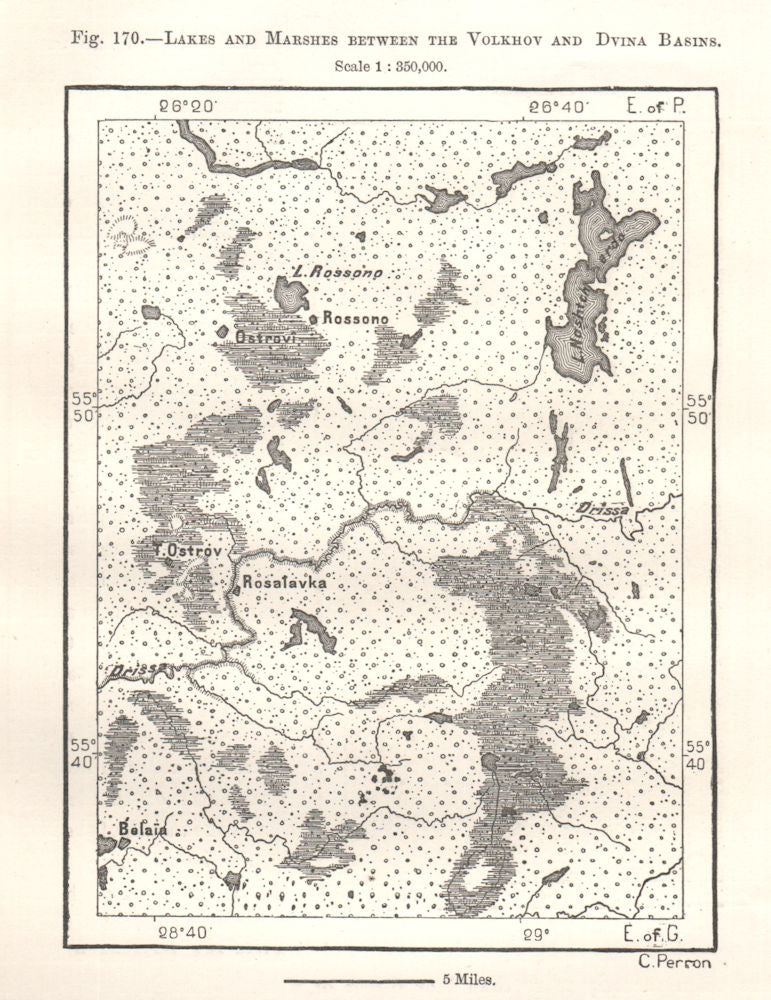 Lakes & Marshes Between the Volkhov & Dvina Basins. Belarus. Sketch map 1885